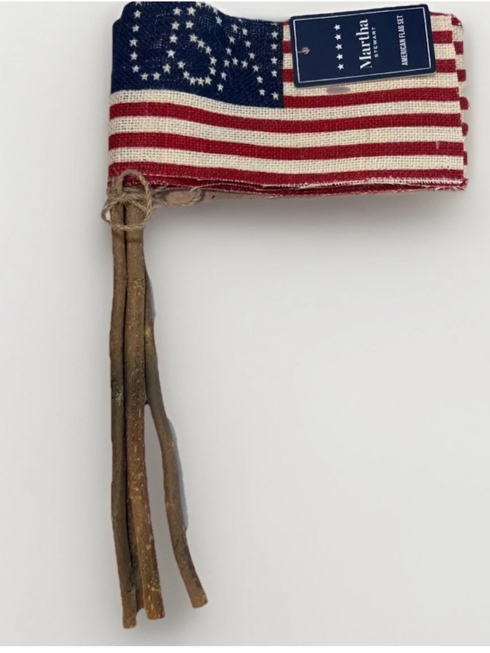 Martha Stewart USA Burlap Rustic American Flag 4th of July Decor Set of 4 NWT